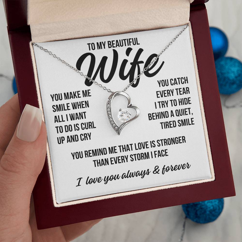 To My Beautiful Wife "You Make Me Smile..." Forever Love Necklace LS070