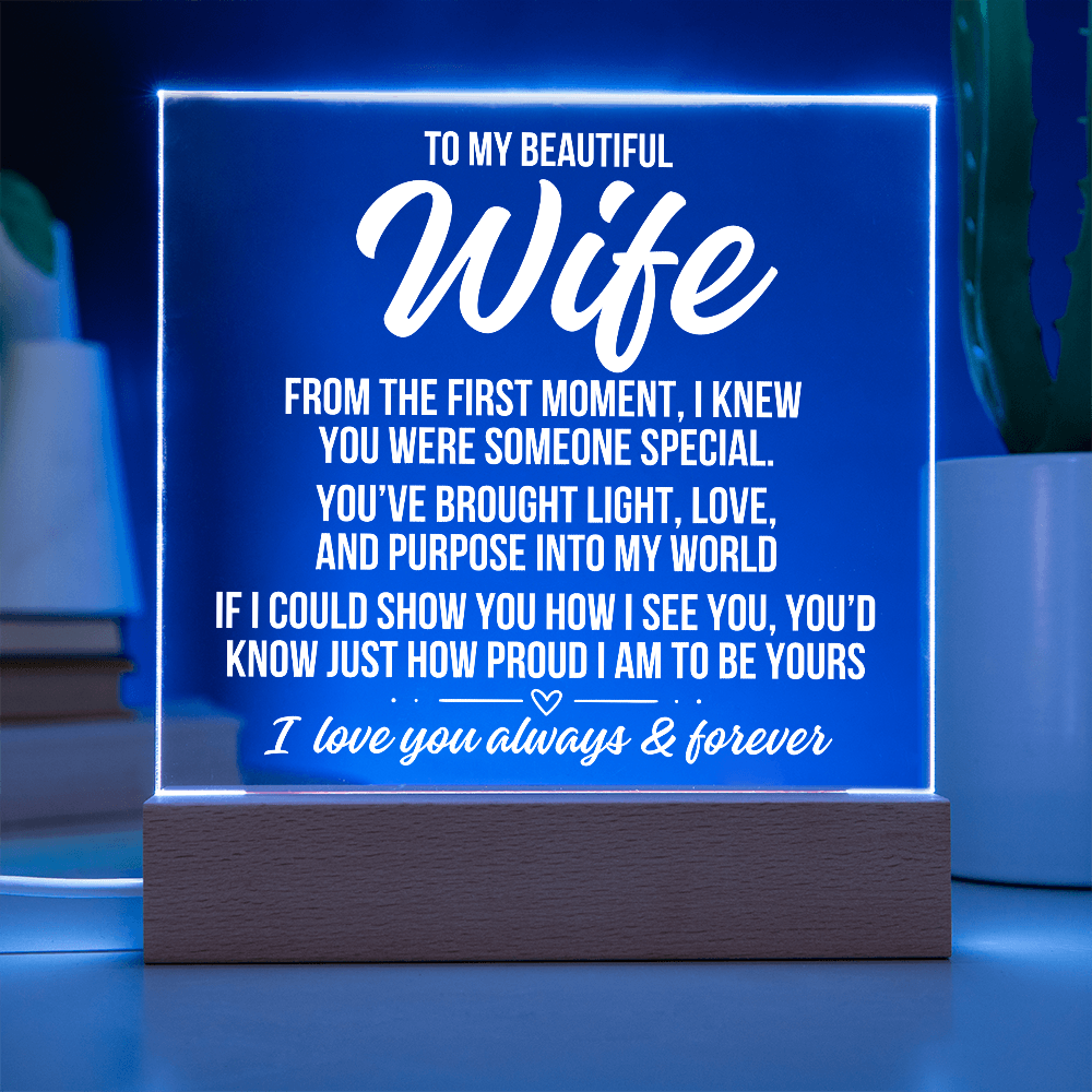 To My Wife "From The First Moment..." Acrylic Plaque With Lighted Base LS056