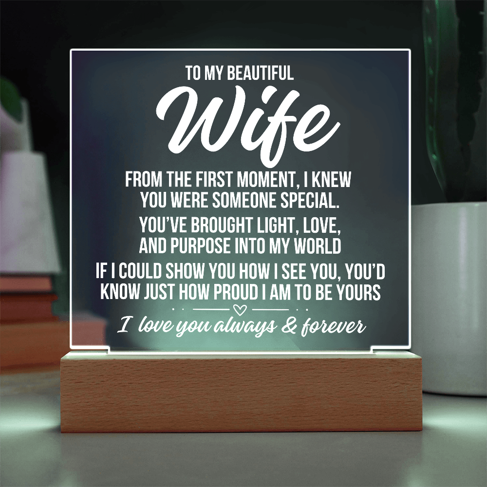 To My Wife "From The First Moment..." Acrylic Plaque With Lighted Base LS056