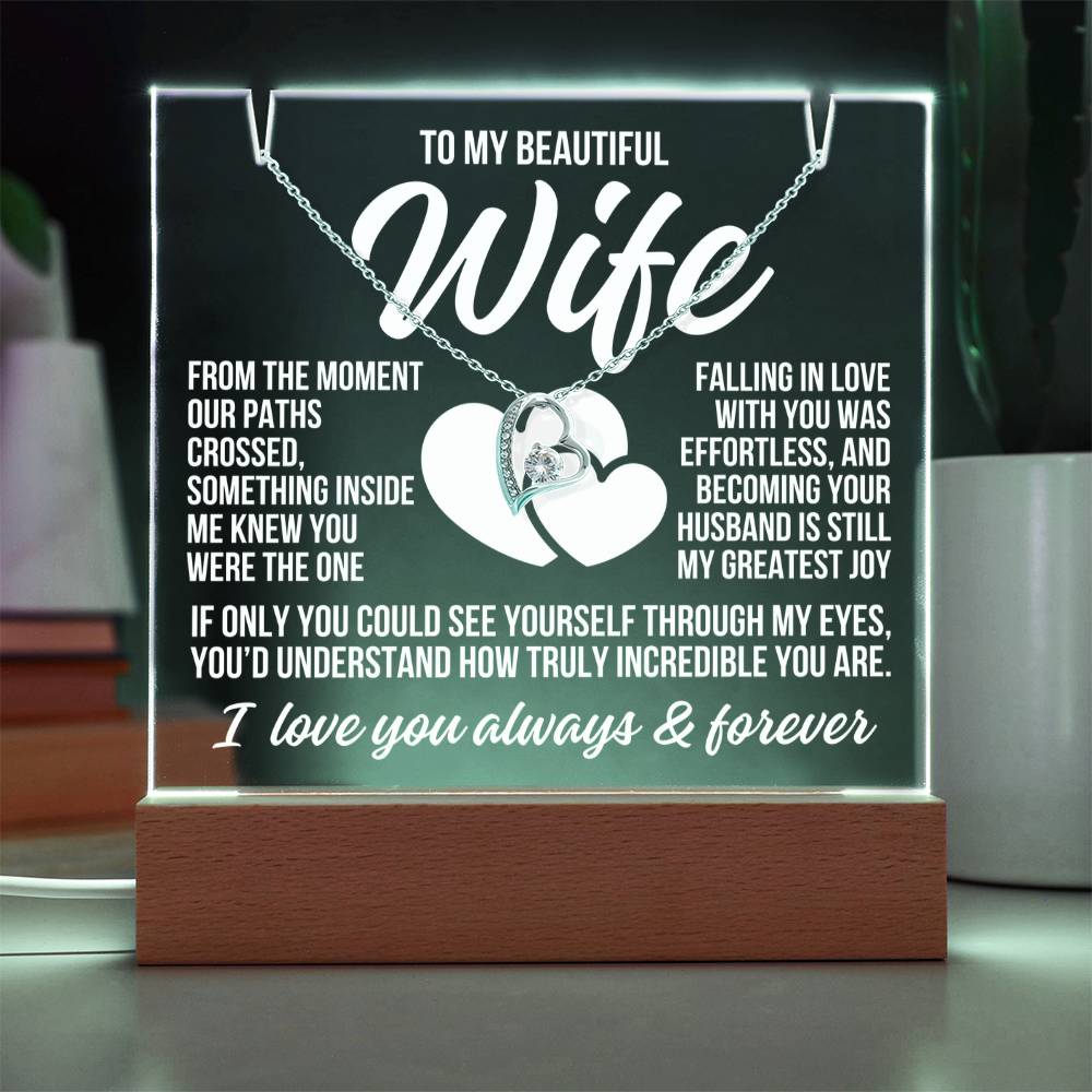 To My Beautiful Wife "From The Moment..." Acrylic Plaque With Lighted Base & Necklace LS052