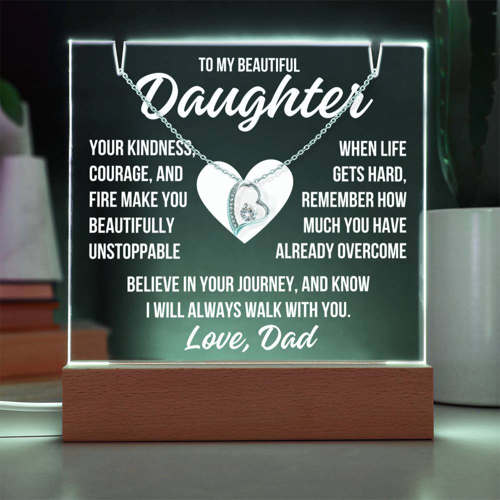 To My Beautiful Daughter "Your Kindness..." Acrylic Plaque With Lighted Base & Necklace LS063