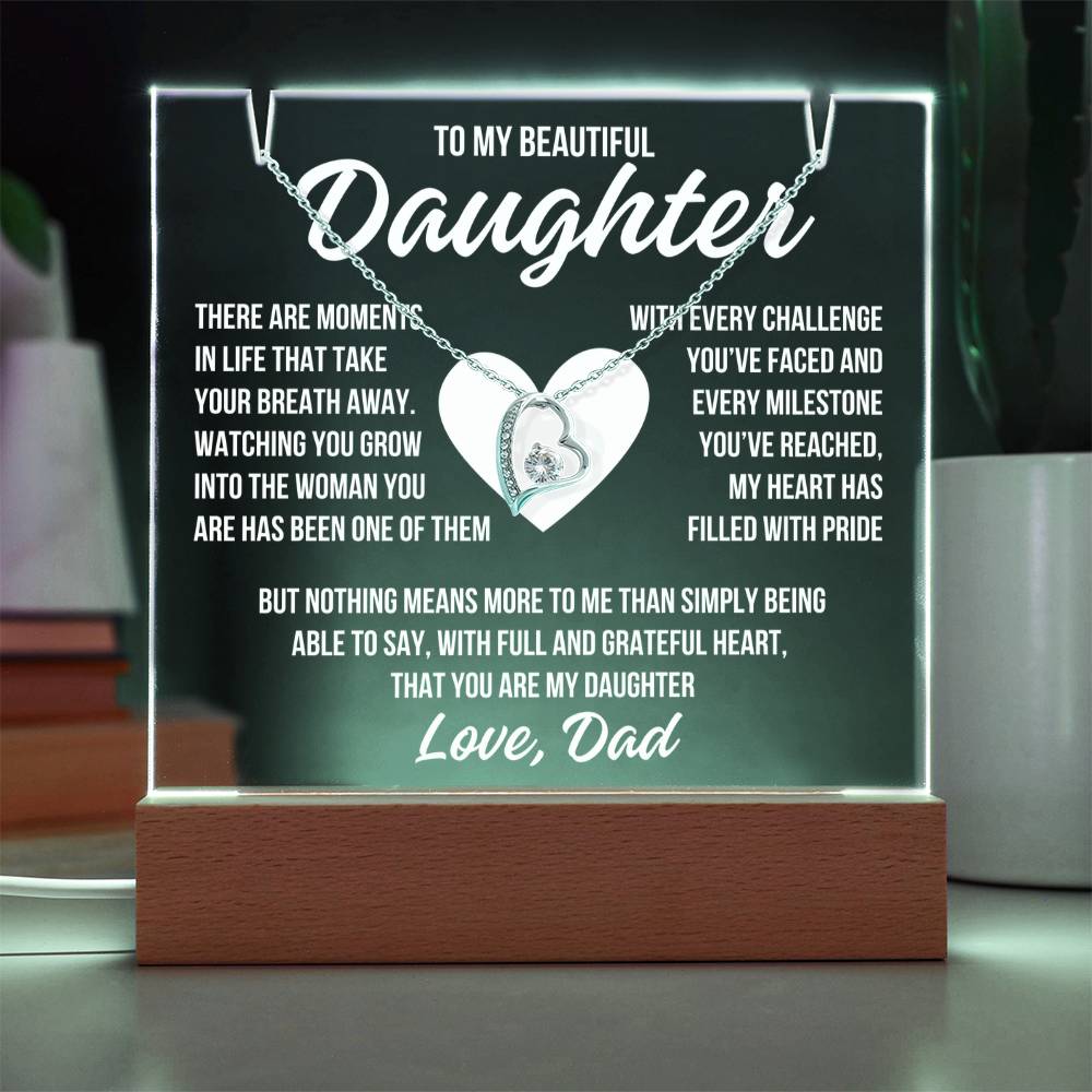 To My Beautiful Daughter "Grateful Heart" Acrylic Plaque With Lighted Base & Necklace LS051