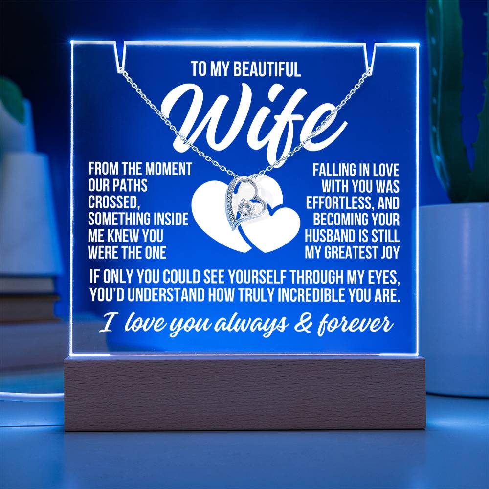 To My Beautiful Wife "From The Moment..." Acrylic Plaque With Lighted Base & Necklace LS052