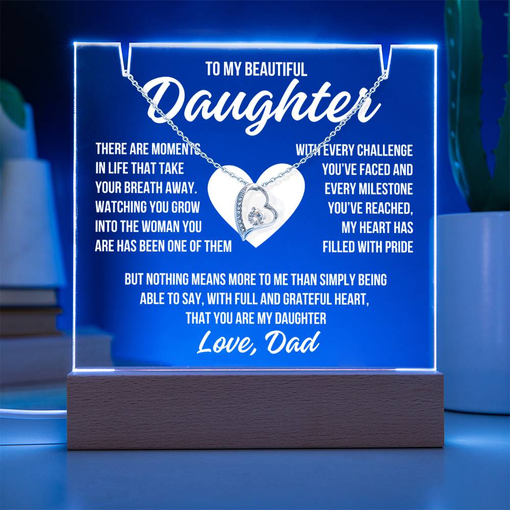 To My Beautiful Daughter "Grateful Heart" Acrylic Plaque With Lighted Base & Necklace LS051