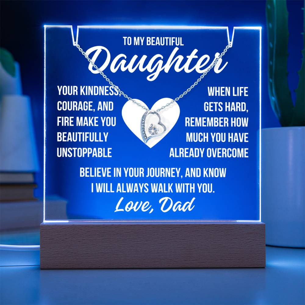 To My Beautiful Daughter "Your Kindness..." Acrylic Plaque With Lighted Base & Necklace LS063
