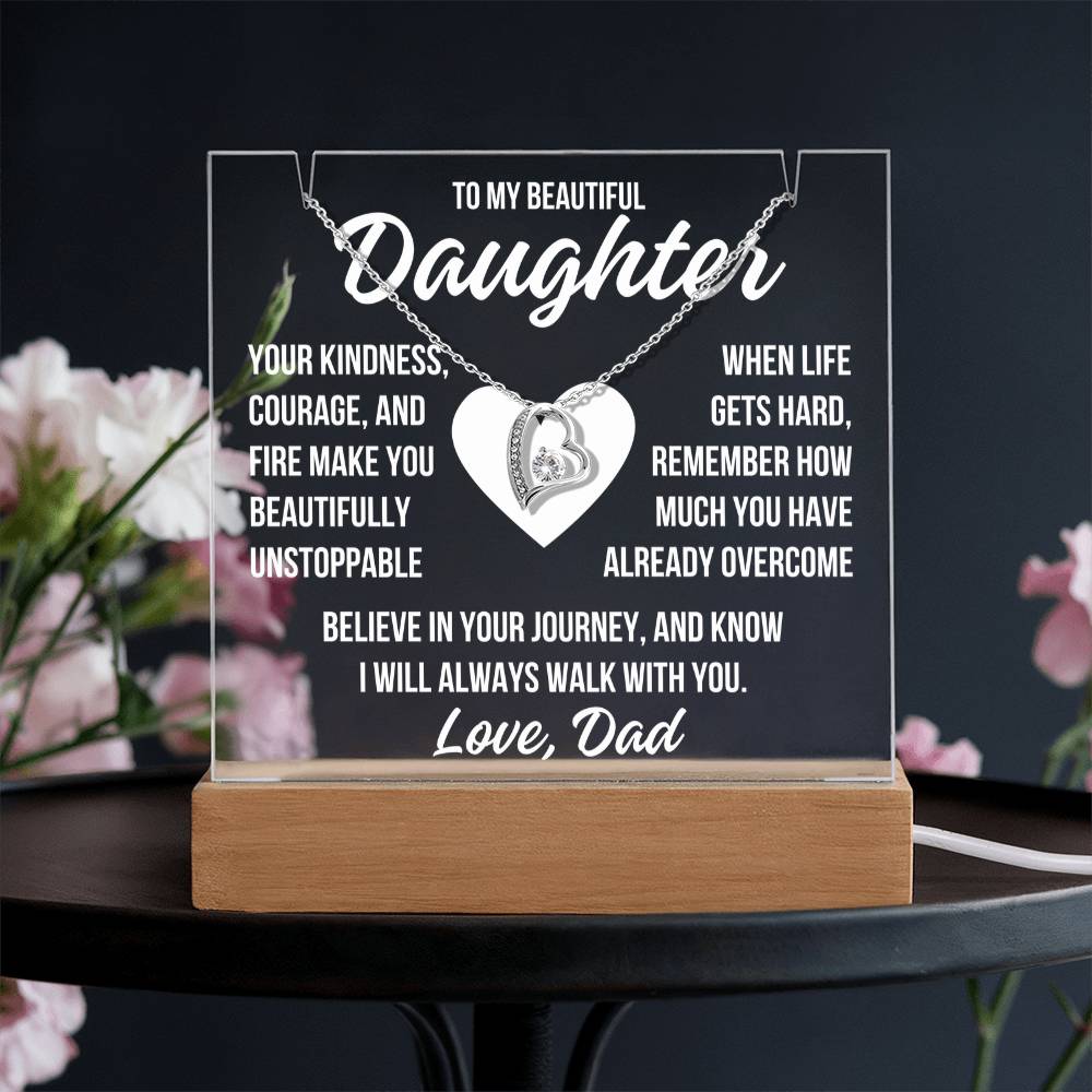 To My Beautiful Daughter "Your Kindness..." Acrylic Plaque With Lighted Base & Necklace LS063