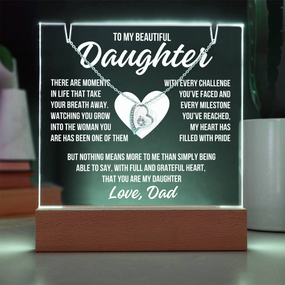 To My Beautiful Daughter "Grateful Heart" Acrylic Plaque With Lighted Base & Necklace LS051