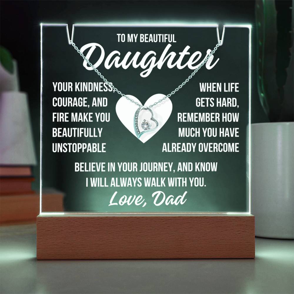 To My Beautiful Daughter "Your Kindness..." Acrylic Plaque With Lighted Base & Necklace LS063