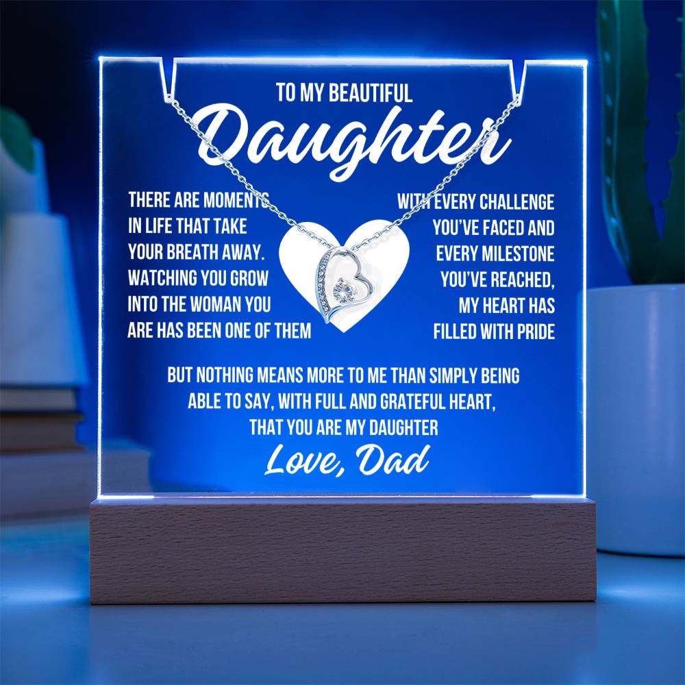 To My Beautiful Daughter "Grateful Heart" Acrylic Plaque With Lighted Base & Necklace LS051