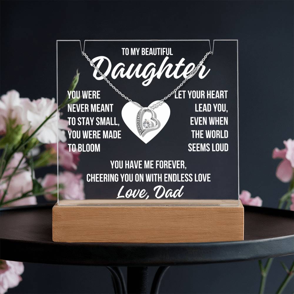 To My Beautiful Daughter "Made to Bloom..." Acrylic Plaque With Lighted Base & Necklace LS075