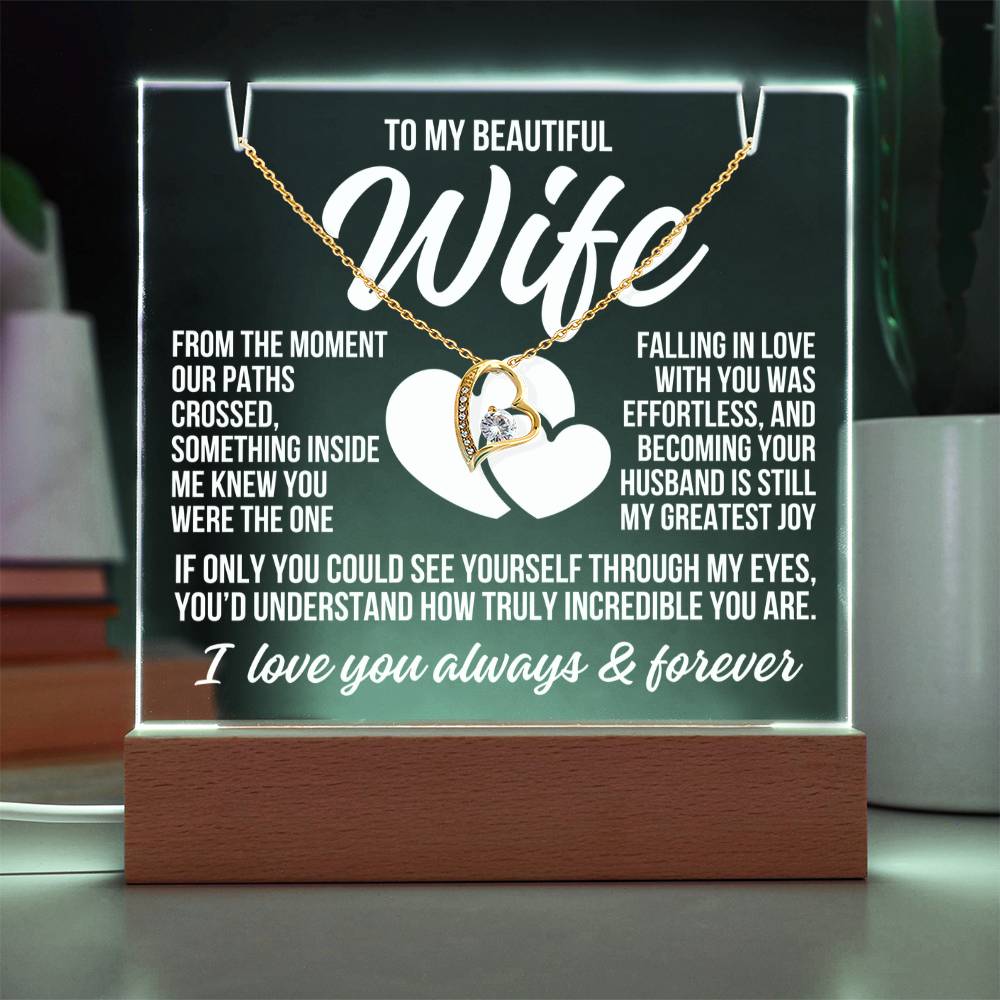 To My Beautiful Wife "From The Moment..." Acrylic Plaque With Lighted Base & Necklace LS052