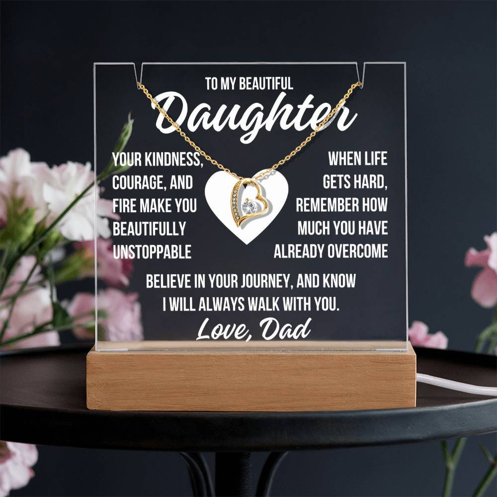 To My Beautiful Daughter "Your Kindness..." Acrylic Plaque With Lighted Base & Necklace LS063