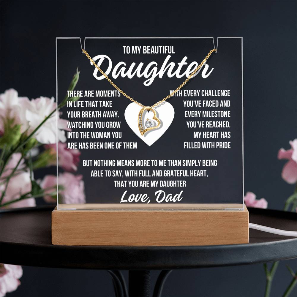 To My Beautiful Daughter "Grateful Heart" Acrylic Plaque With Lighted Base & Necklace LS051