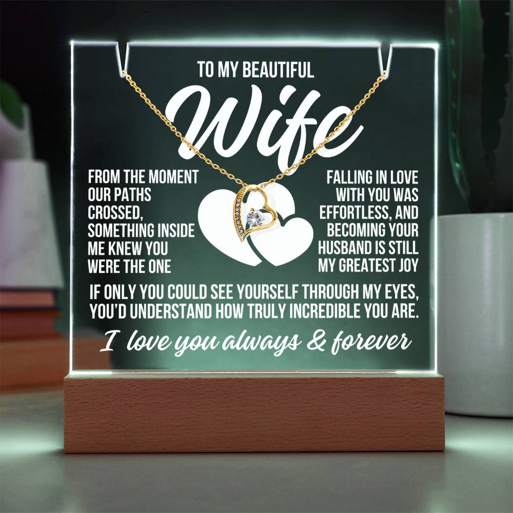 To My Beautiful Wife "From The Moment..." Acrylic Plaque With Lighted Base & Necklace LS052