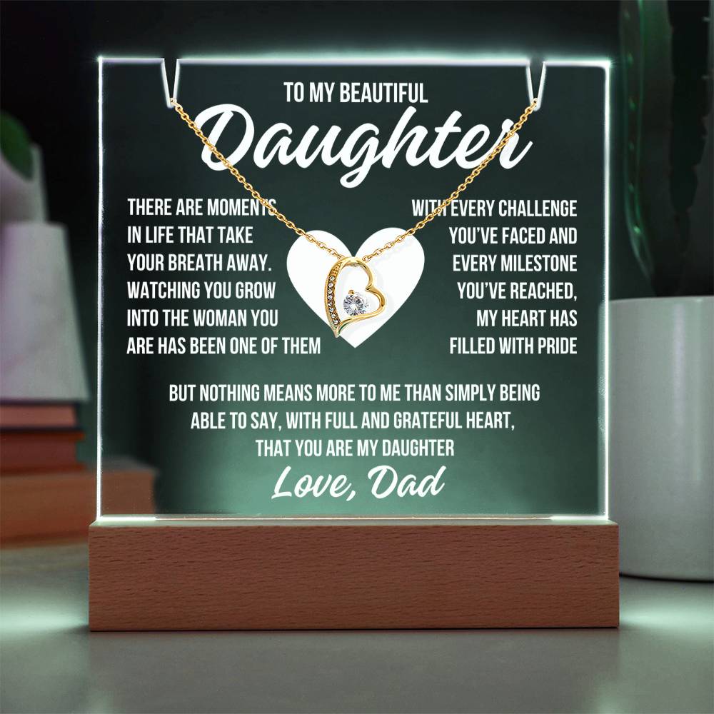 To My Beautiful Daughter "Grateful Heart" Acrylic Plaque With Lighted Base & Necklace LS051