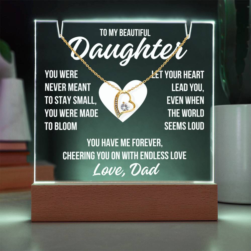 To My Beautiful Daughter "Made to Bloom..." Acrylic Plaque With Lighted Base & Necklace LS075
