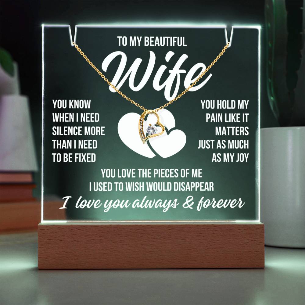 To My Beautiful Wife "You Hold My Pain..." Acrylic Plaque With Lighted Base & Necklace LS076
