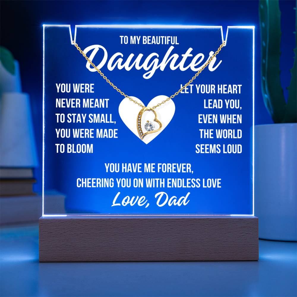 To My Beautiful Daughter "Made to Bloom..." Acrylic Plaque With Lighted Base & Necklace LS075