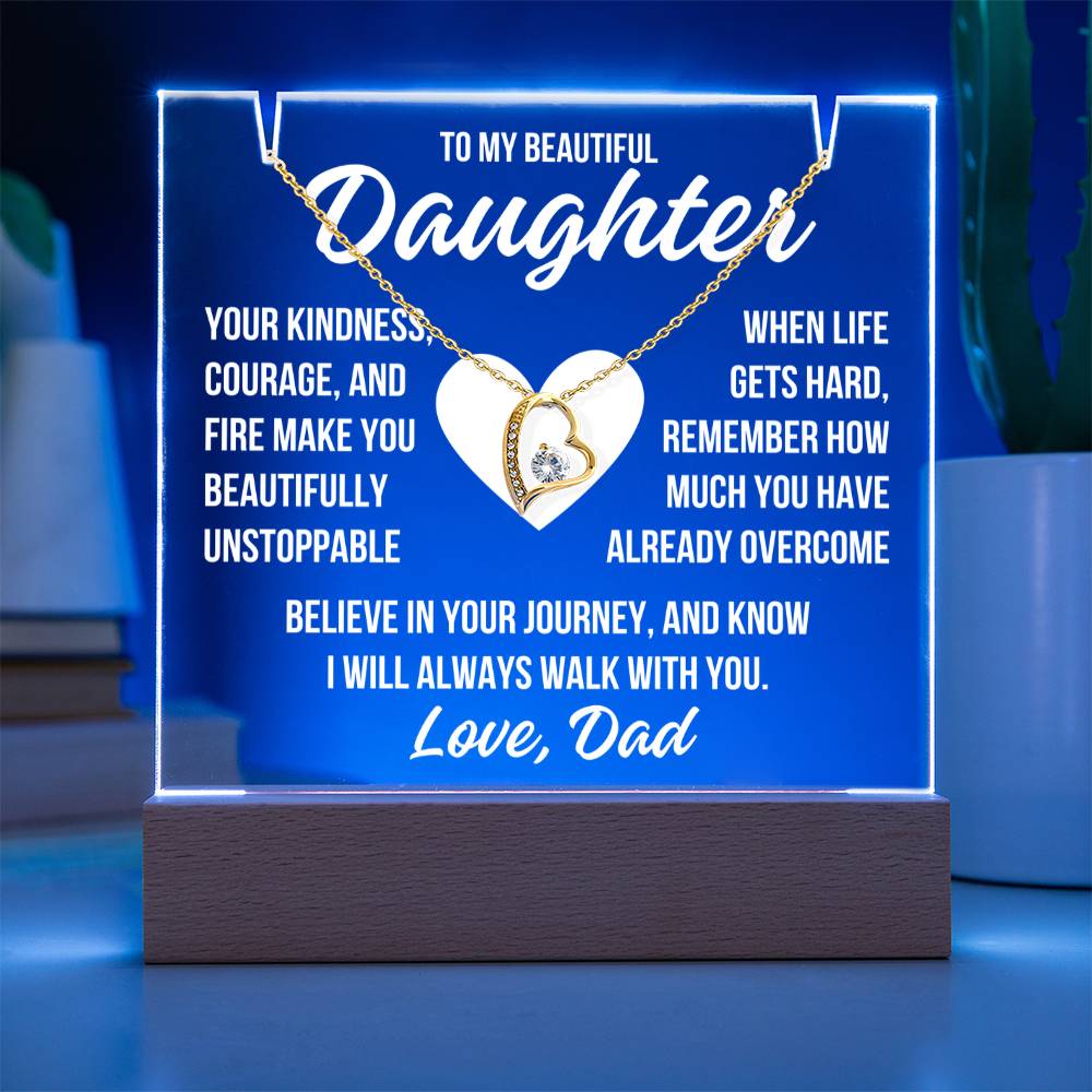 To My Beautiful Daughter "Your Kindness..." Acrylic Plaque With Lighted Base & Necklace LS063
