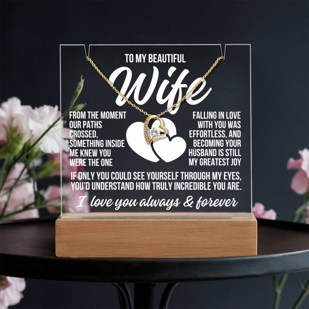To My Beautiful Wife "From The Moment..." Acrylic Plaque With Lighted Base & Necklace LS052