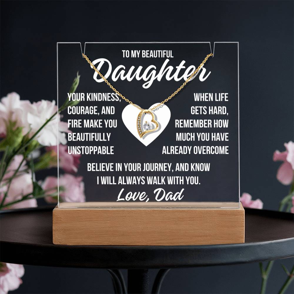 To My Beautiful Daughter "Your Kindness..." Acrylic Plaque With Lighted Base & Necklace LS063