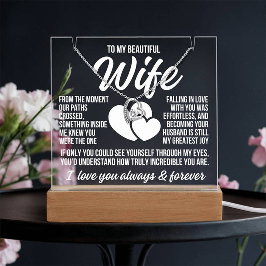 To My Beautiful Wife "From The Moment..." Acrylic Plaque With Lighted Base & Necklace LS052