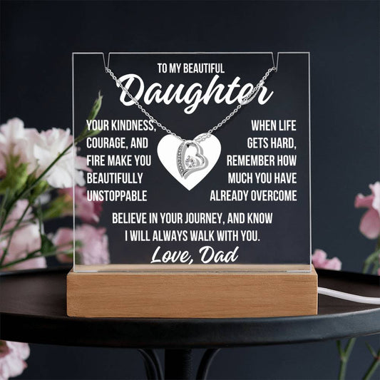To My Beautiful Daughter "Your Kindness..." Acrylic Plaque With Lighted Base & Necklace LS063