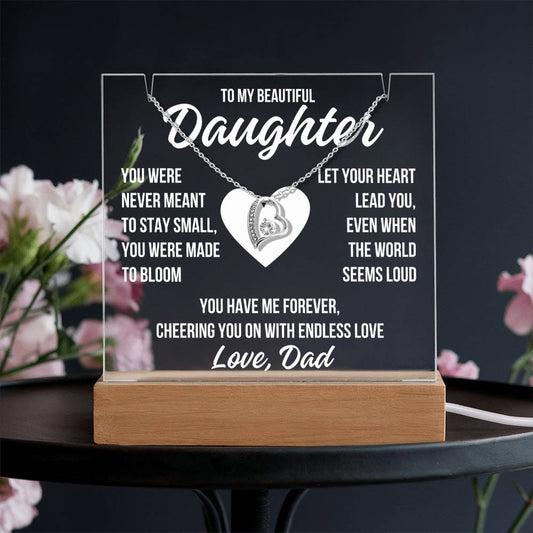 To My Beautiful Daughter "Made to Bloom..." Acrylic Plaque With Lighted Base & Necklace LS075