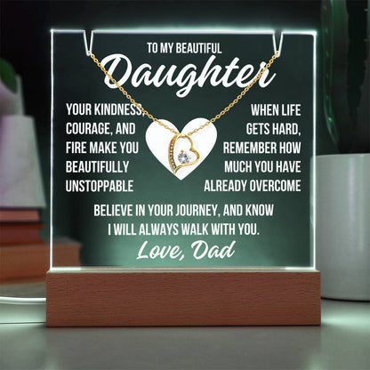 To My Beautiful Daughter "Your Kindness..." Acrylic Plaque With Lighted Base & Necklace LS063