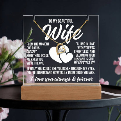 To My Beautiful Wife "From The Moment..." Acrylic Plaque With Lighted Base & Necklace LS052
