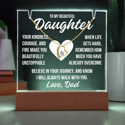 To My Beautiful Daughter "Your Kindness..." Acrylic Plaque With Lighted Base & Necklace LS063